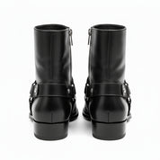 Men's Black Leather Ankle Boots with Side Zipper - back-view