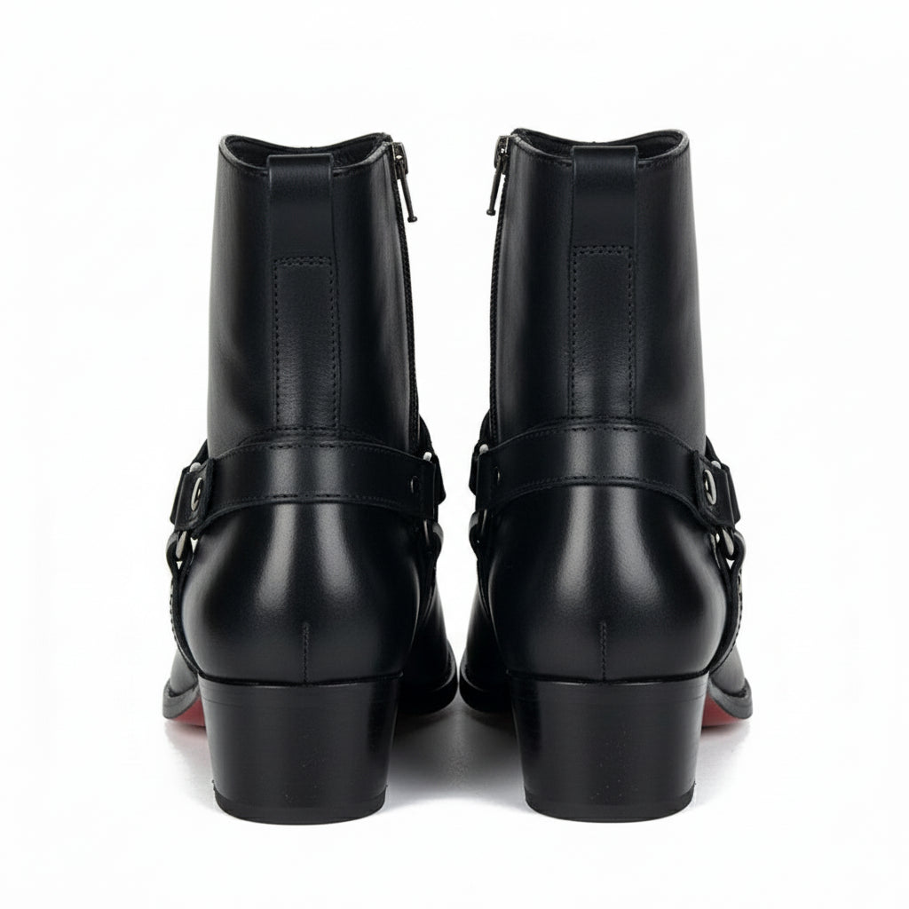 Men's Black Leather Ankle Designer Boots - back-view