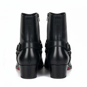 Men's Black Leather Ankle Designer Boots - back-view