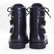 Men's Black Leather Biker Ankle Boots - back-view