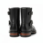 Men's Black Leather Biker Rider Boots - back-view