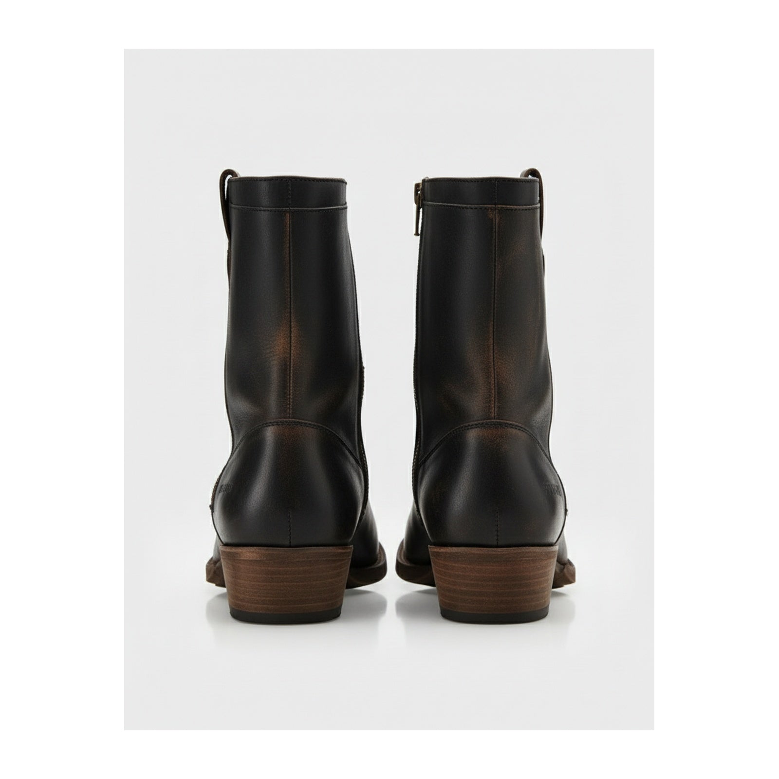 back-view - Men's Black Leather Biking Boots