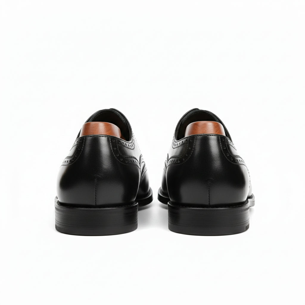 back-view - Men's Black Leather Brogue Wingtip Dress Shoes