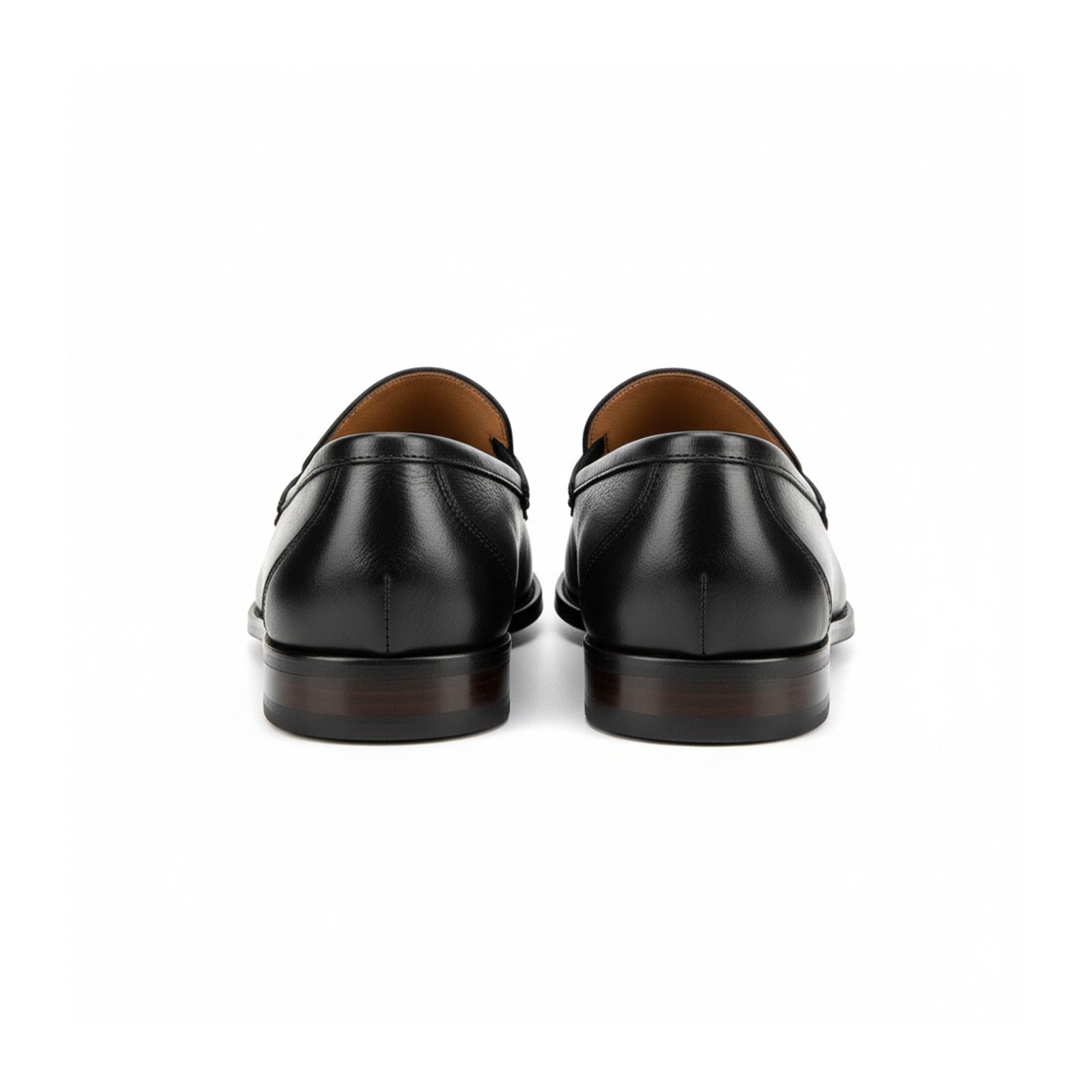 back-view - Men's Black Leather Buckle Loafer Shoes