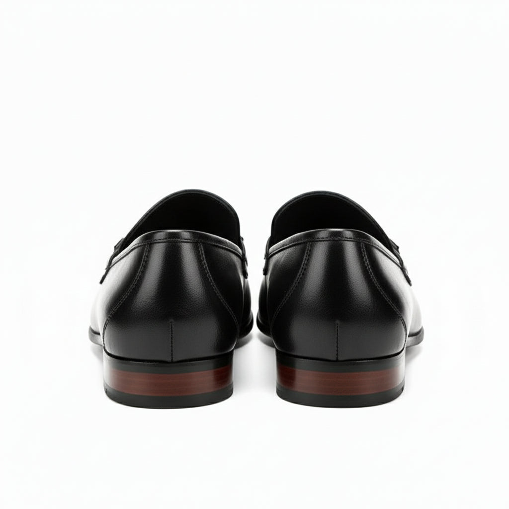 back-view - Men's Black Leather Buckle Loafers