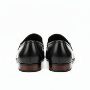 back-view - Men's Black Leather Buckle Loafers