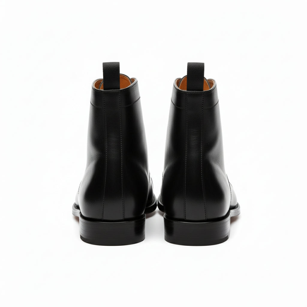 back-view - Men's Black Leather Button Boots - Ankle Design