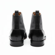 back-view - Men's Black Leather Button Boots with Two-Toned Design