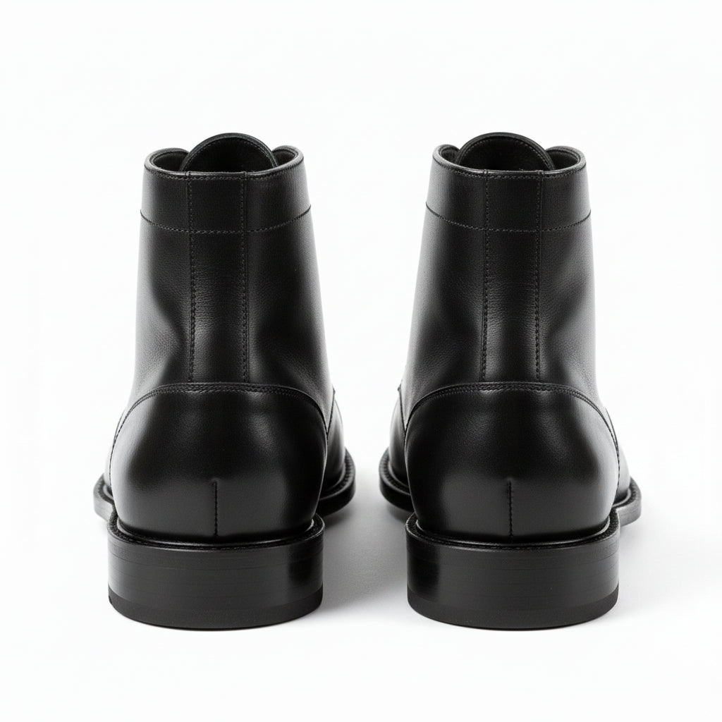 back-view - Men's Black Leather Cap Toe Ankle Boots
