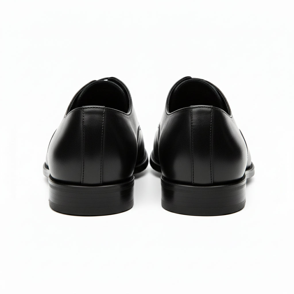 back-view - Men's Black Leather Cap-Toe Derby Shoes