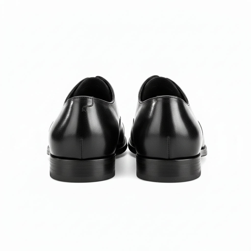 back-view - Men's Black Leather Cap-Toe Dress Shoes