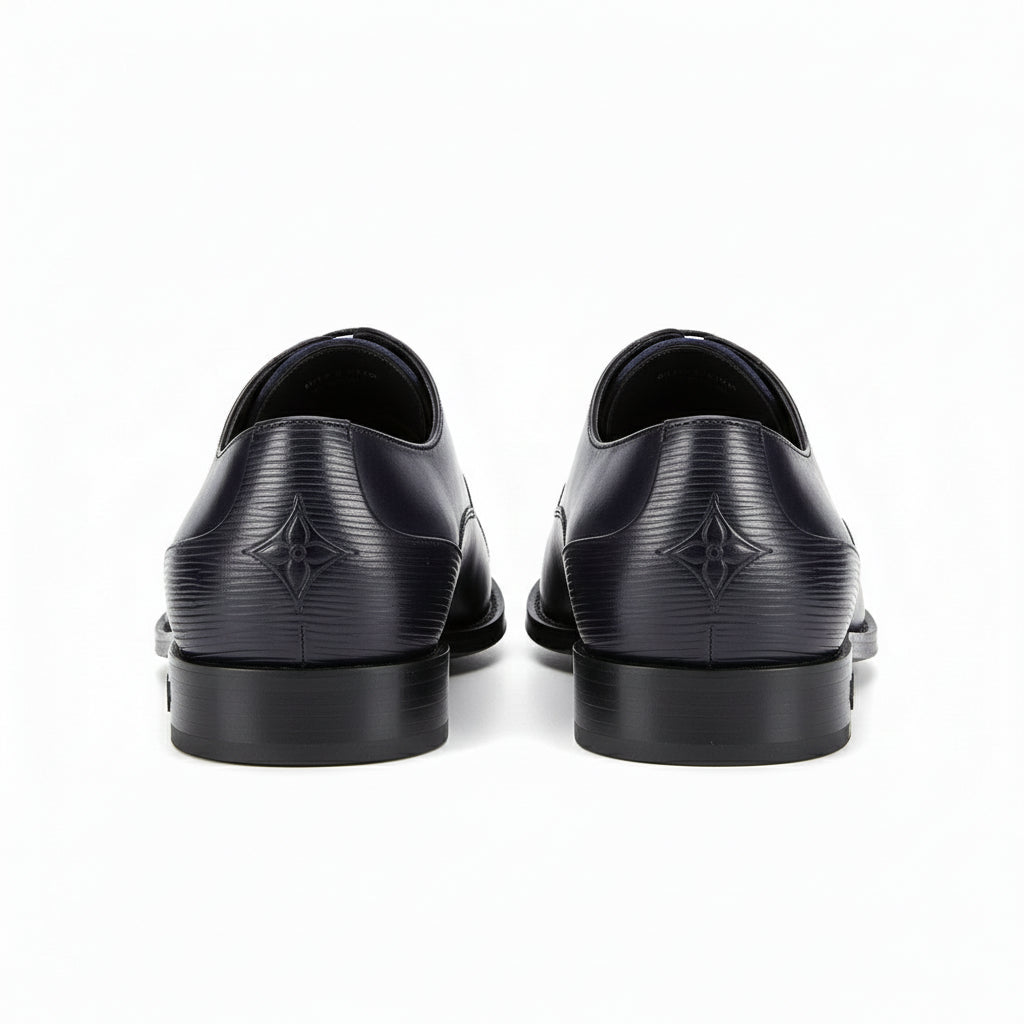 back-view - Men's Black Leather Cap Toe Dress Shoes