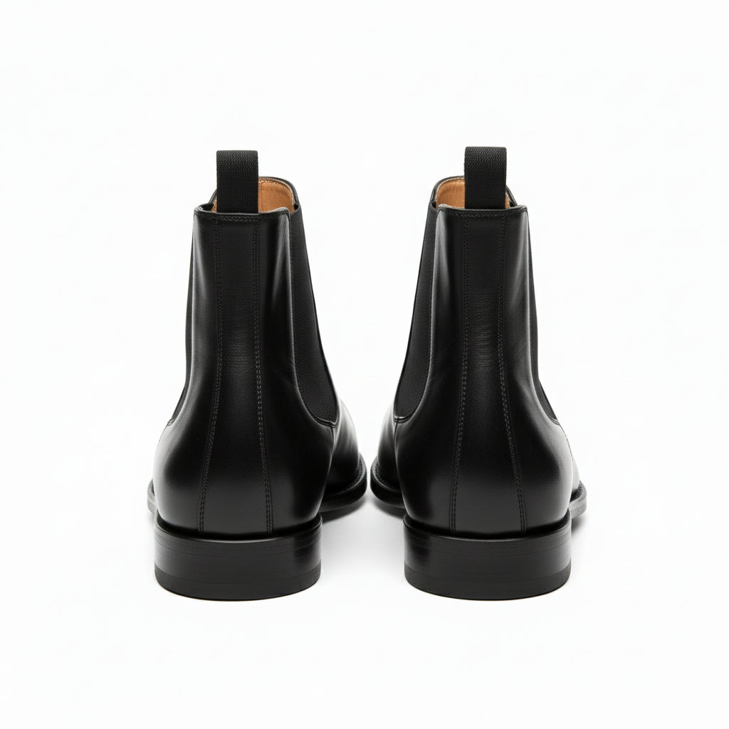 Men's Black Leather Chelsea Boots, Formal Ankle Boots - back-view