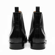 back-view - Men's Black Leather Chelsea Boots with Crocodile Print