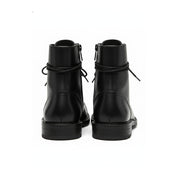 back-view - Men's Black Leather Combat Boots with Lace-Up Design