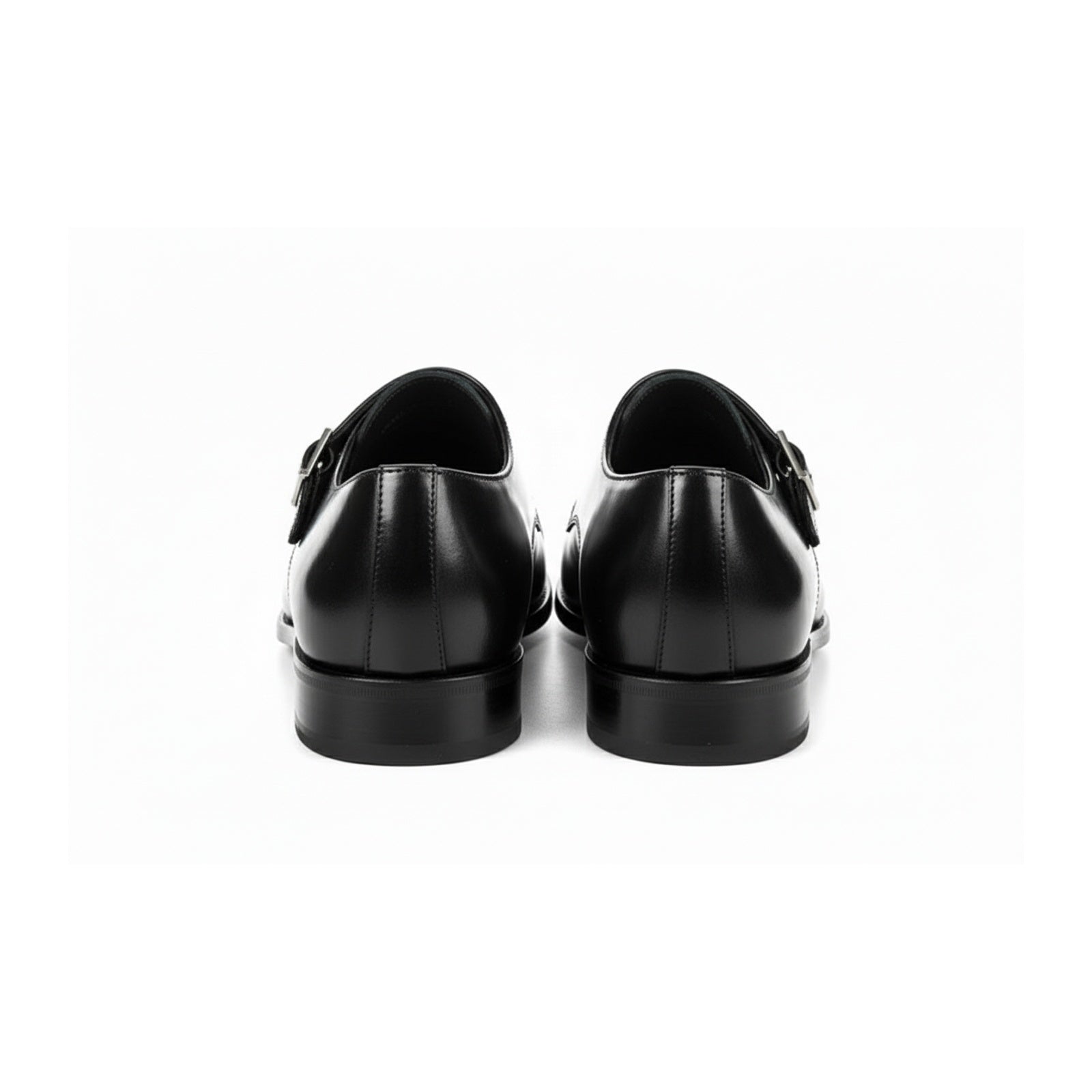 back-view - Men's Black Leather Double Buckle Dress Shoes