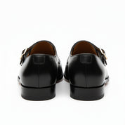 back-view - Men's Black Leather Double Monk Moccasin Shoes