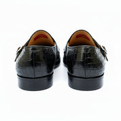 back-view - Men's Black Leather Double Monk Moccasin Shoes