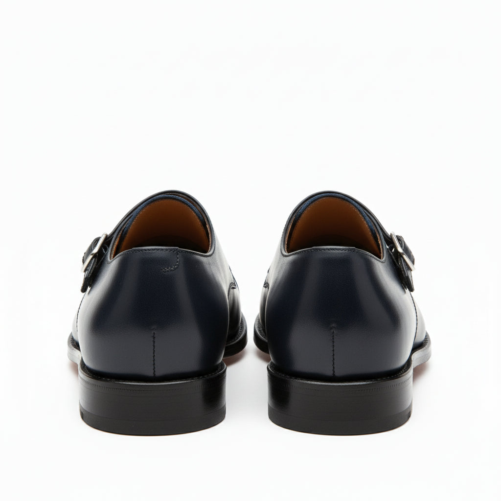 back-view - Men's Black Leather Double Monk Shoes