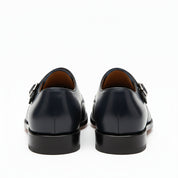 back-view - Men's Black Leather Double Monk Shoes