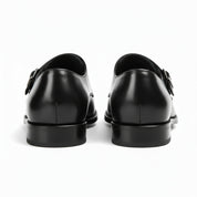 back-view - Men's Black Leather Double Monk Strap Dress Shoes