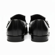back-view - Men's Black Leather Fringe Buckle Loafers
