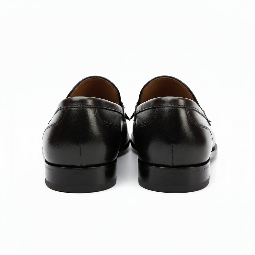 back-view - Men's Black Leather Fringe Loafer Moccasins