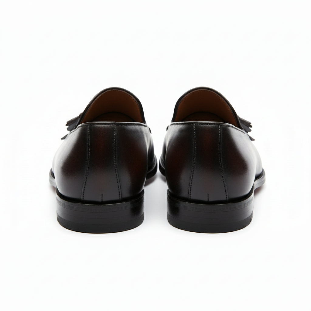 back-view - Men's Black Leather Fringe Moccasins