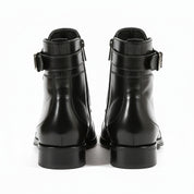 back-view - Men's Black Leather High Ankle Boots with Side Button & Zipper