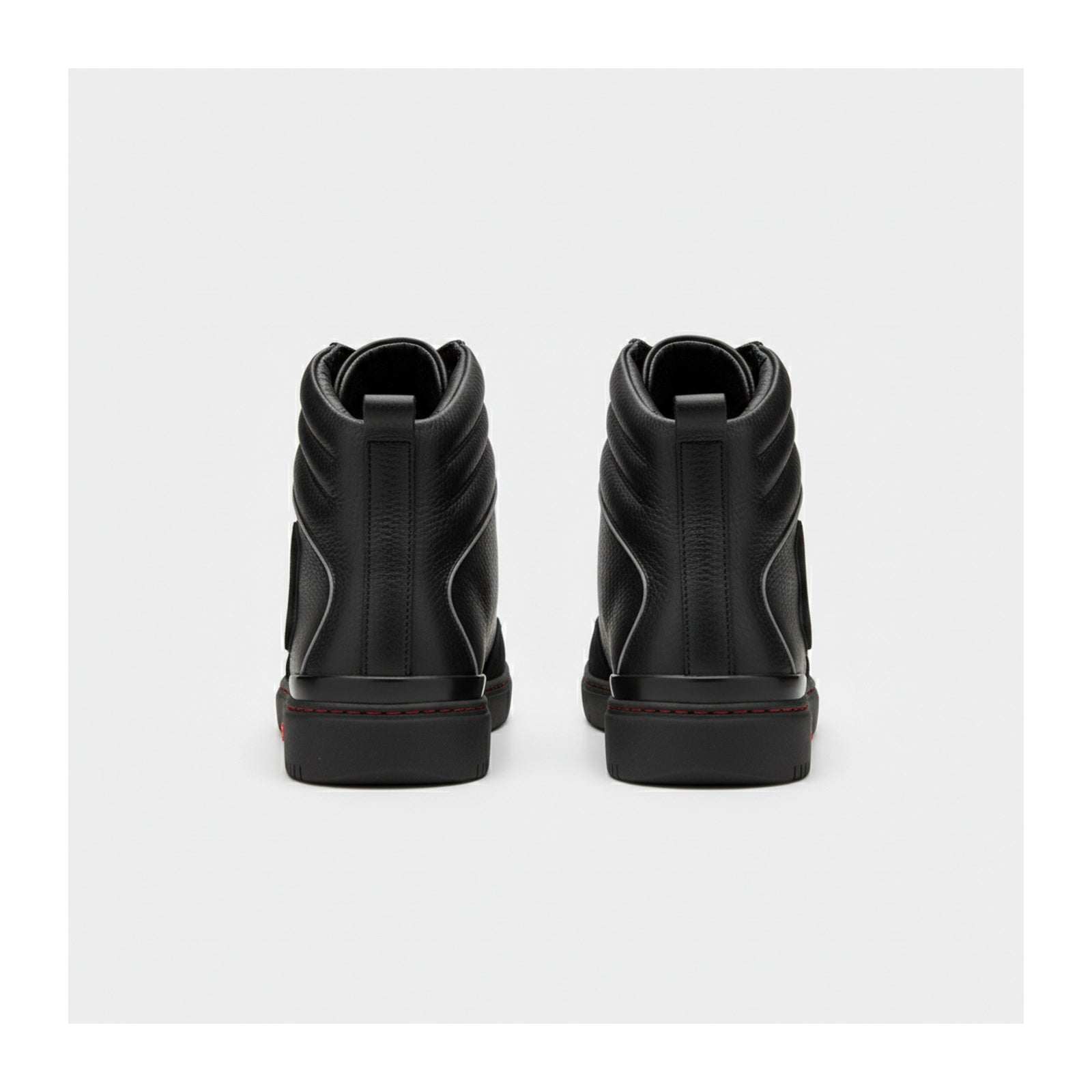 back-view - Men's Black Leather High-Top Motorcycle Sneakers