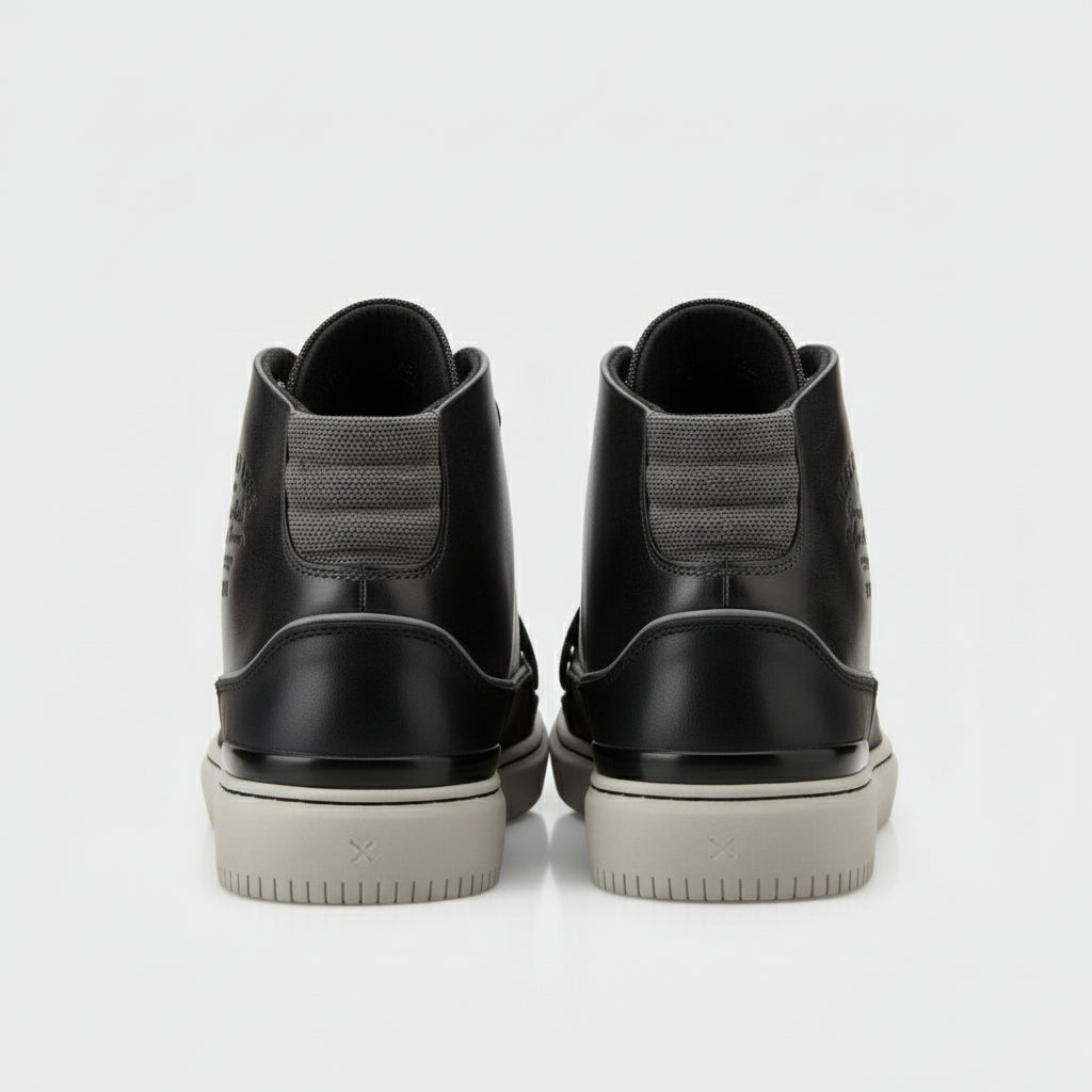 back-view - Men's Black Leather High-Top Sneakers