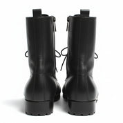 back-view - Men's Black Leather Knee-High Military Boots