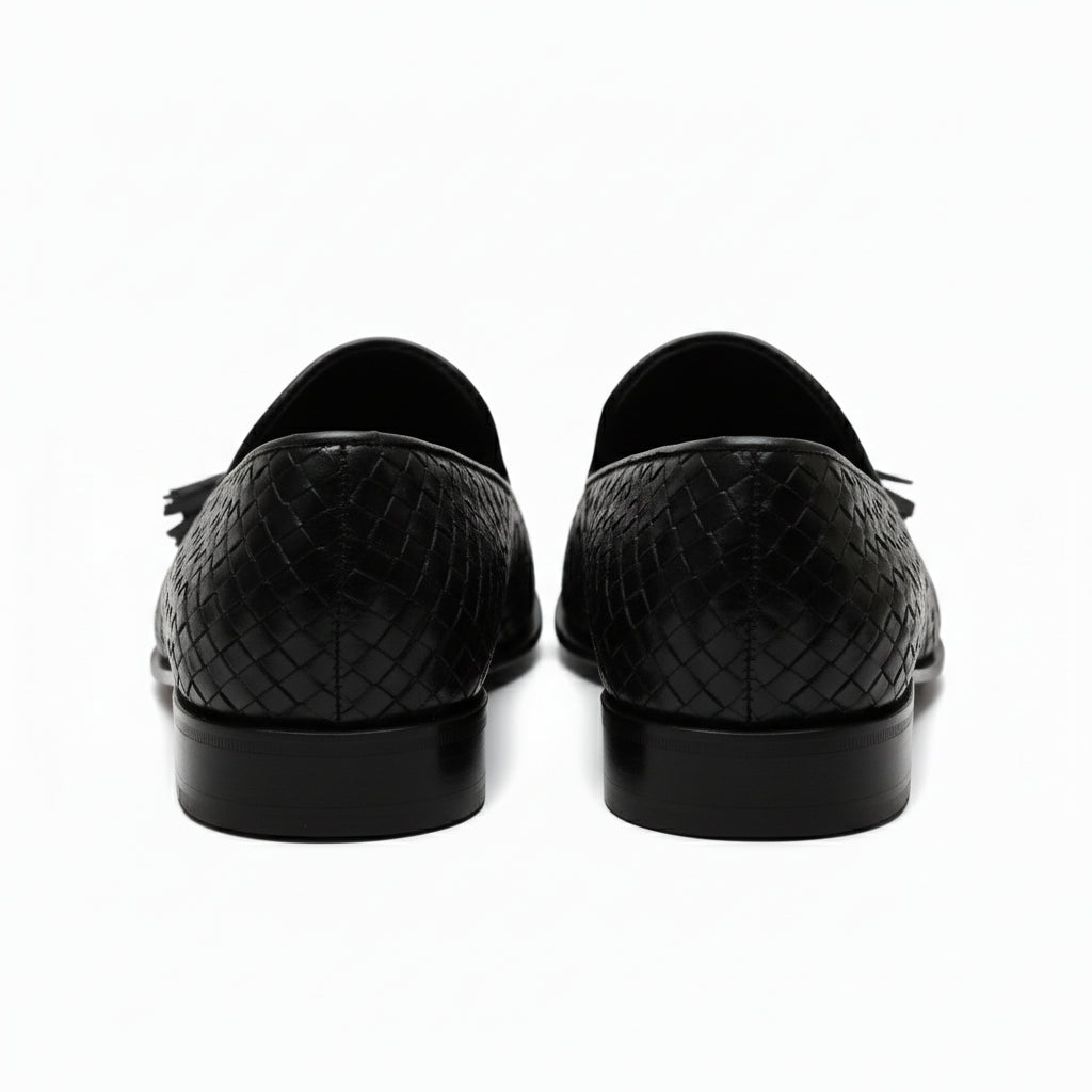 back-view - Men's Black Leather Knitted Dress Shoes