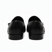back-view - Men's Black Leather Knitted Dress Shoes
