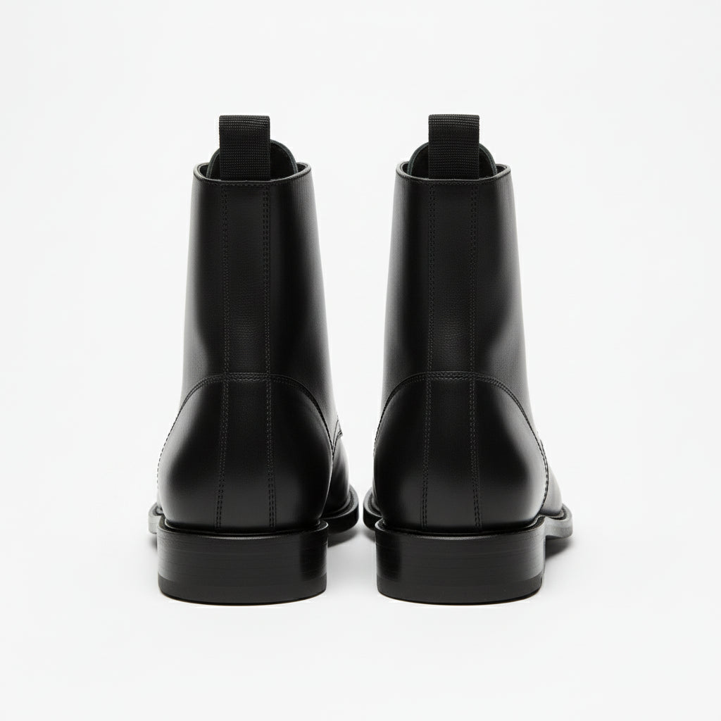 back-view - Men's Black Leather Lace-Up Ankle Boots