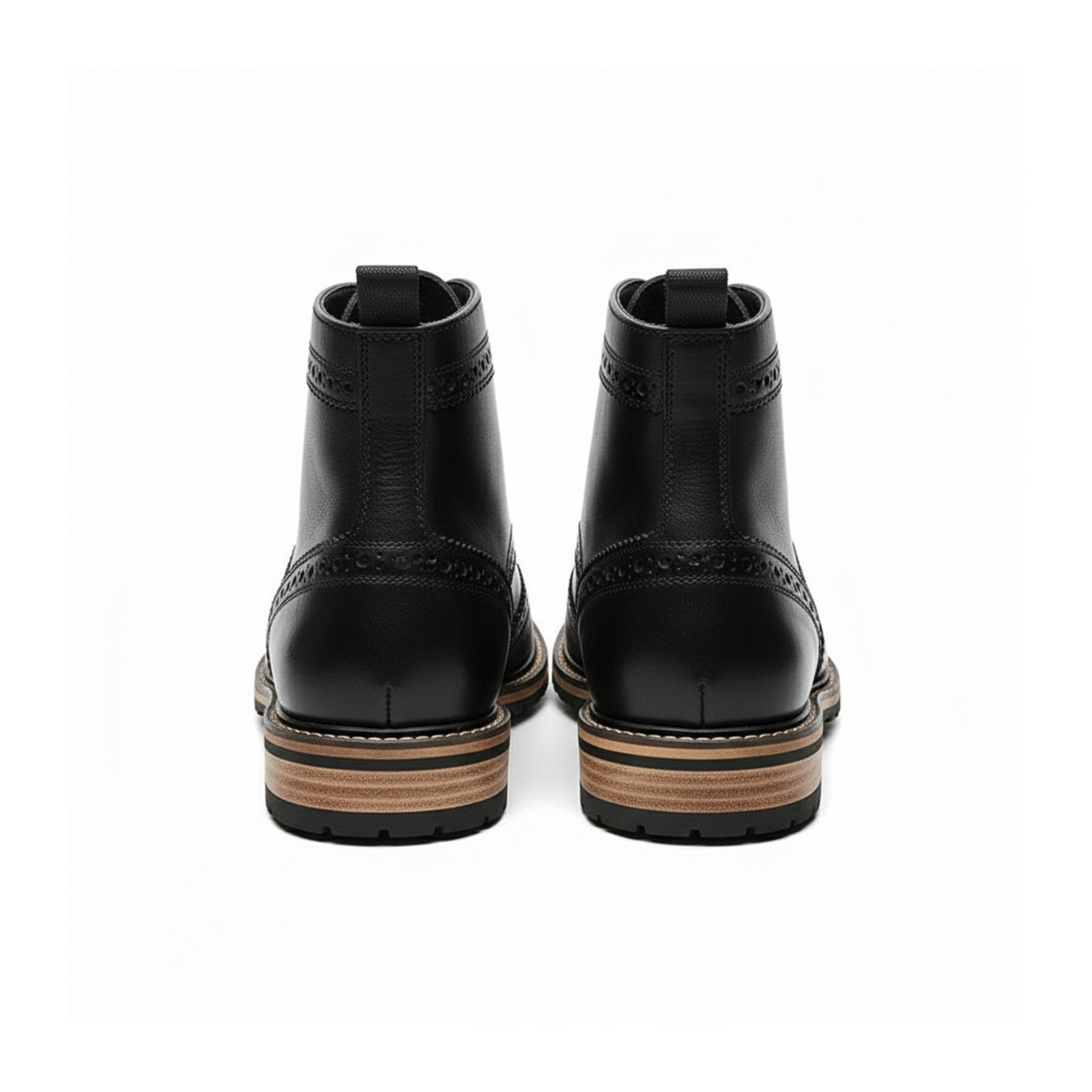 back-view - Men's Black Leather Lace-Up Boots