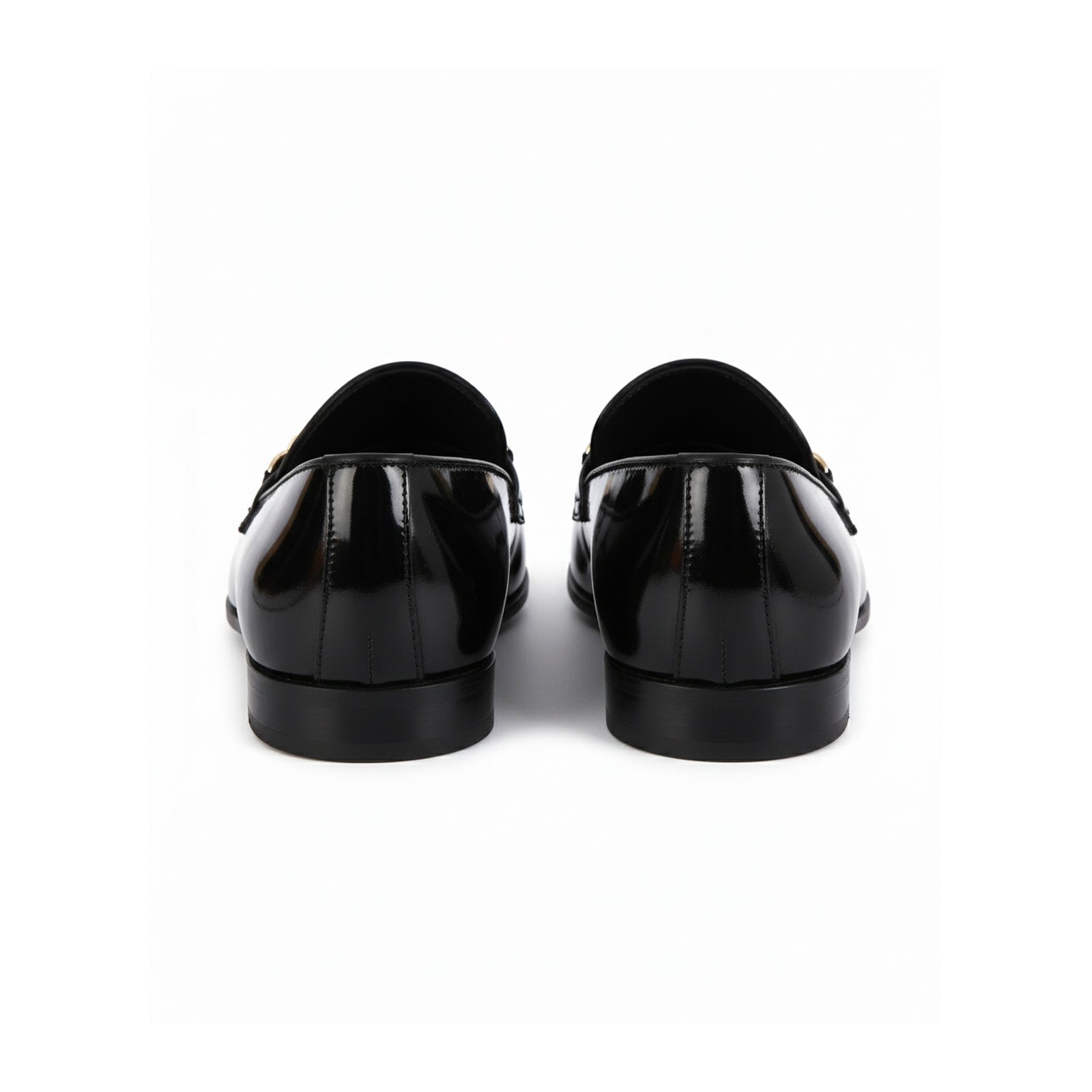 back-view - Men's Black Leather Loafers with Chunky Chain