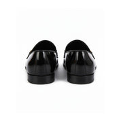 back-view - Men's Black Leather Loafers with Chunky Chain