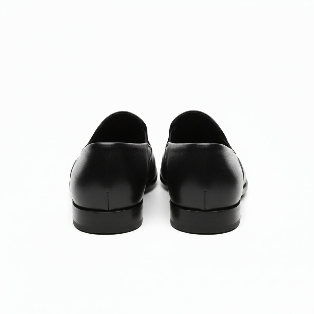 back-view - Men's Black Leather Moccasin Loafers