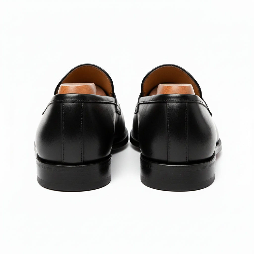 back-view - Men's Black Leather Moccasins | Elegant Dress Design