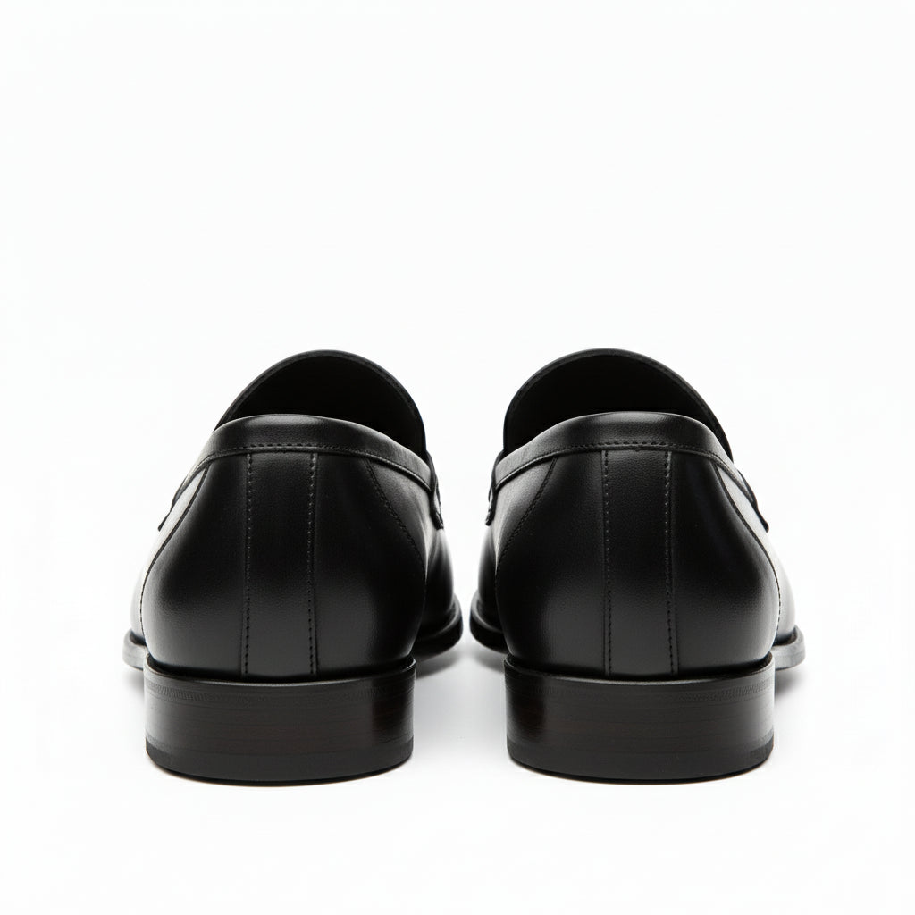 back-view - Men's Black Leather Moccasins with Customizable Fit