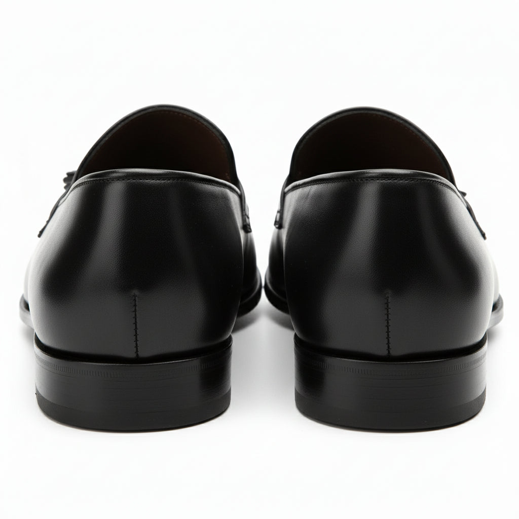 Men's Black Leather Moccasins with Tassels - back-view