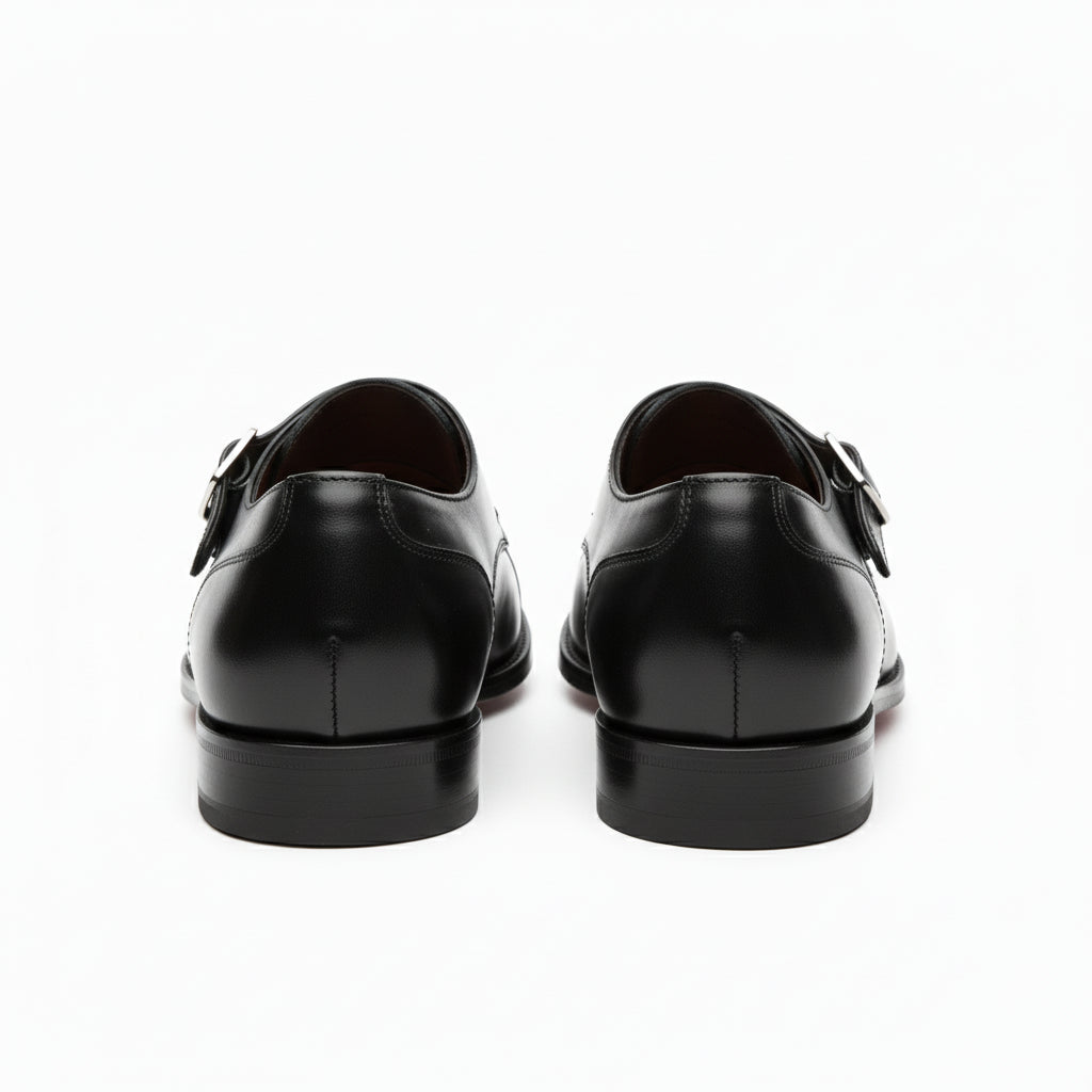 back-view - Men's Black Leather Monk Dress Shoes