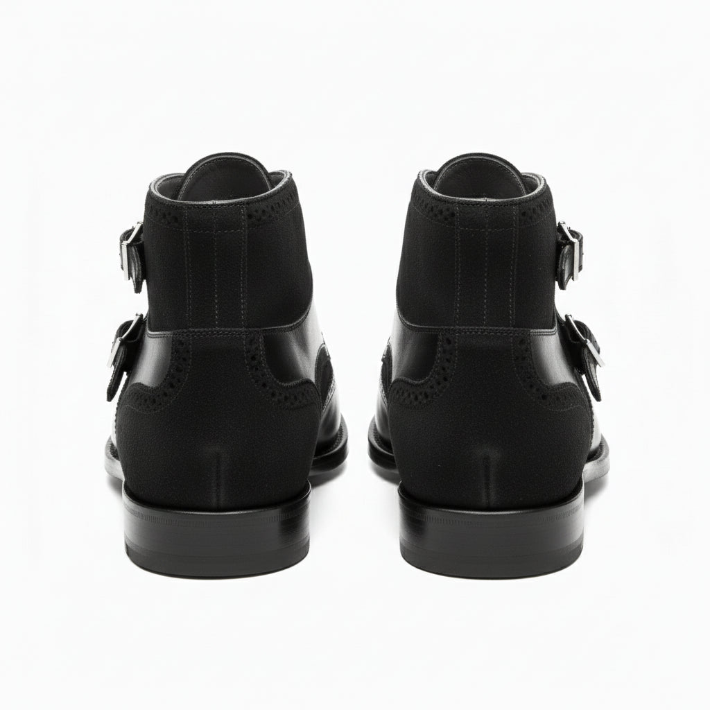 back-view - Men's Black Leather Monk Strap Chukka Boots