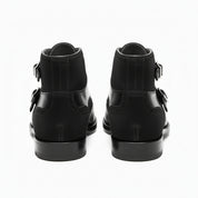 back-view - Men's Black Leather Monk Strap Chukka Boots