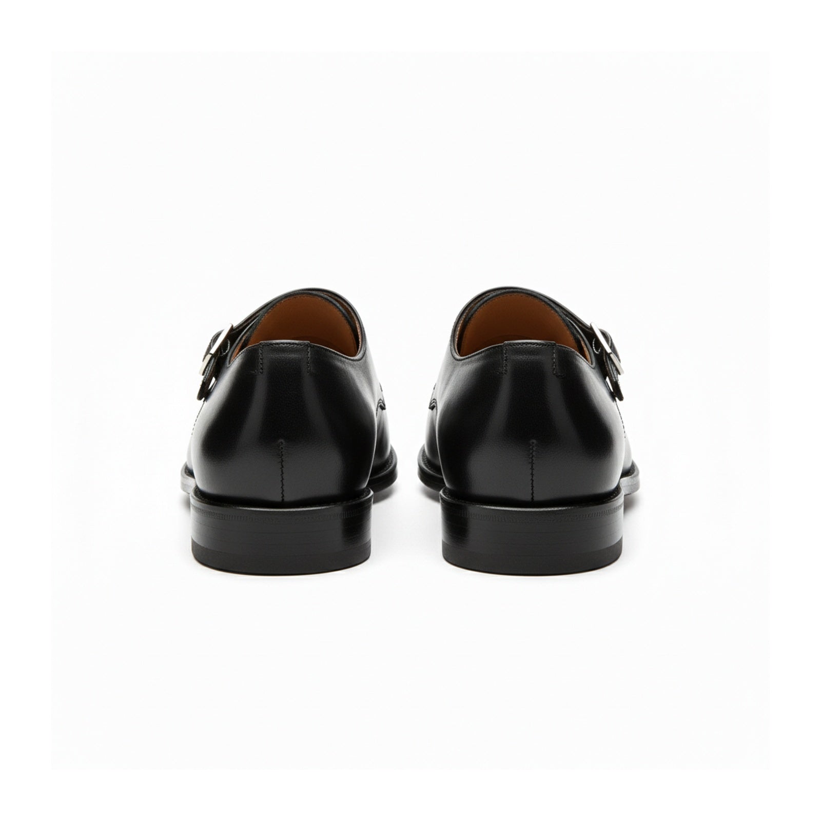 back-view - Men's Black Leather Monk Strap Shoes
