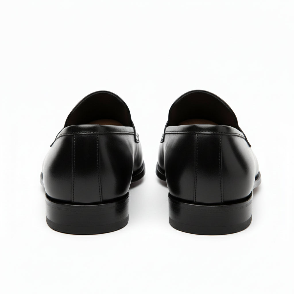 back-view - Men's Black Leather Slip-On Dress Shoes