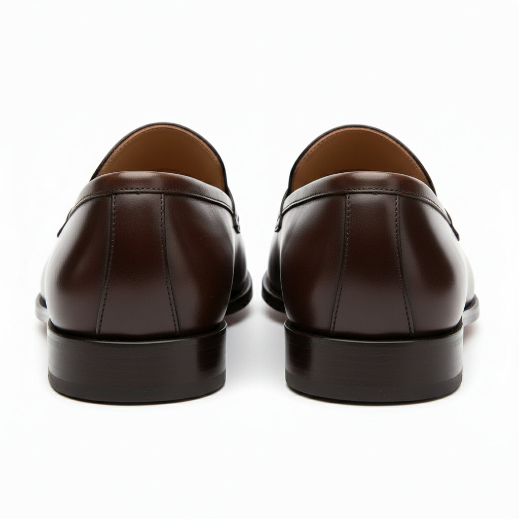 back-view - Men's Black Leather Slip-On Loafers