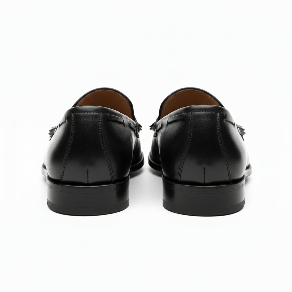 back-view - Men's Black Leather Tassel Fringe Moccasins