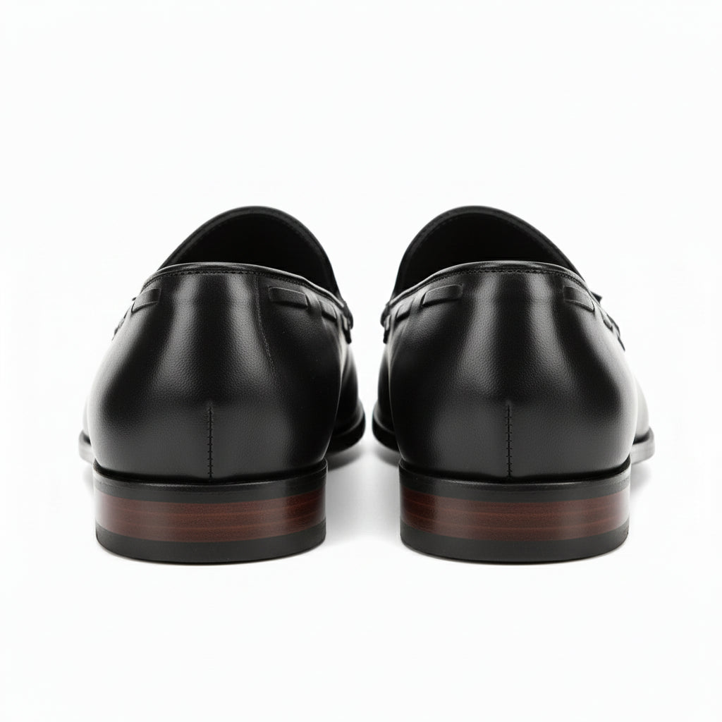 back-view - Men's Black Leather Tassel Loafers